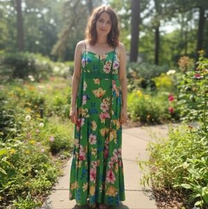 Shein Tropical Green Floral Tiered Maxi Dress With Corset Style Bodice Size 3xl